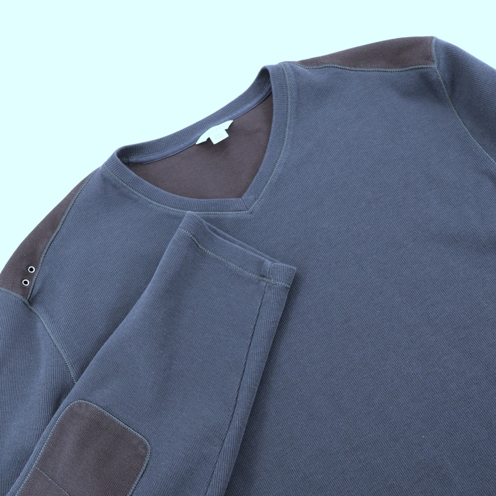 Calvin Klein Mens XXL Navy Blue V-Neck Long Sleeve Shirt Elbow Patches Cotton